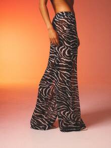 Aralina 夏季女士全无衬里透明斑马纹印花派对假日度假裤 - 黑與白 - 查看 3