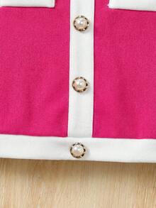 LMoss Kids Baby Girl Casual Contrast Trim Round Neck Short Sleeve T-Shirt And Pants Set,Kids - Hot Pink - View 7