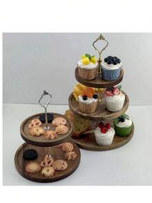 1-Piece Set Of Three-Layer Wooden Tray Cake Rack, Can Be Used As A Dining Plate, Bread Plate, Coffee Plate, Tea Plate, Made Of Solid Wood Material, Suitable For Halloween And Christmas Gift Gatherings - Multicolor - View 4