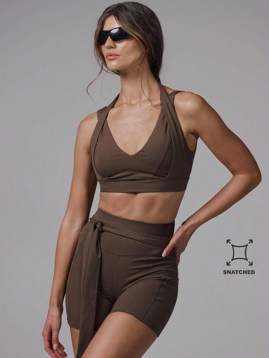 Musera Sport 露背双肩带运动文胸 运动健身 健身房普拉提 日常休闲 香蕉布丁 夏季 - 摩卡棕 - 查看 1