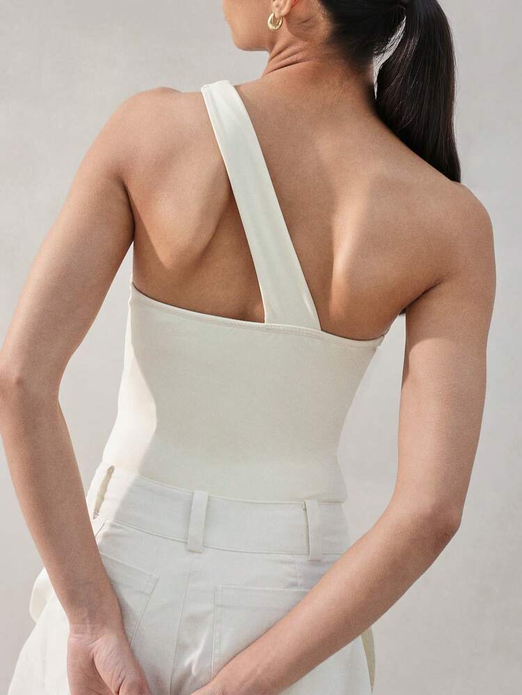 KSTM Bodysuit com Detalhe de Nó no Ombro, Sem Mangas, com Decote Assimétrico e Ajuste Clássico para Uso Casual à Noite Feminino