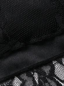 DAZY 女士优雅蕾丝V领喇叭袖上衣和半裙两件套，夏季 - 黑色 - 查看 8