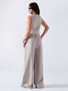 LYSMO 2026新款极简主义春夏女装纯色侧系带马甲裤套装，适合办公室工作穿着，也适合高个女装、职业装和游艇装。 - 淺灰紫 - 查看 2