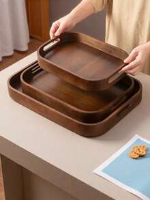 1 Piece, Bamboo Tray 1 Elegant Walnut Colored Bamboo Tray | Art Grid Design, Rectangular Wooden Tray Suitable For Tea, Fruit, Barbecue And Decoration, Perfect For Living Room, Bedroom, Office, Non Food Contact - Brown - View 8