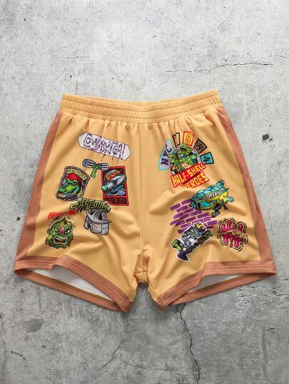 TEENAGE MUTANT NINJA TURTLES | SHEIN Men's Letter Print Elastic Waist Casual Versatile Daily Wear Shorts