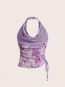 Aveloria Rosie Tie Dye Draped Front Halter Top  - Mauve Purple - View 2