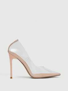 CUCCOO SZL 性感时尚尖头透明玫瑰红高跟鞋，适合派对、正式场合、情人节、春季休闲、叛逆之夜、春季鞋履、春假、复活节舞会、圣诞节等场合。 - 祼色鏡面 - 查看 4