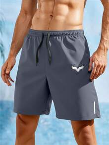 Manfinity Homme Men's Dark Grey Graphic Track Shorts Woven Fabric Sporty Design With Pockets Short Length - Dark Grey - View 4