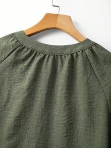 Franclia Women's Army Green Summer Boho Casual Vacation Shirts,Lace-Trimmed V-Neck Short-Sleeved Tops,Loose Textured Blouse,Elegant Commuter Ladies Clothes - Green - View 5