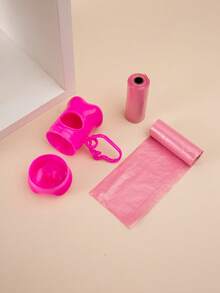 1pc Bone Shaped Pet Waste Pick-Up Tool + 2 Rolls/30pcs Disposable Solid Color Dog Poop Bag For Outdoor Use - Hot Pink - View 3