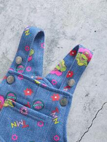 TEENAGE MUTANT NINJA TURTLES | SHEIN Bộ áo liền quần cho bé gái in chữ hoạt hình, kiểu dáng thường ngày, đa năng, phù hợp mặc hàng ngày. - Màu xanh hải quân - Xem 4