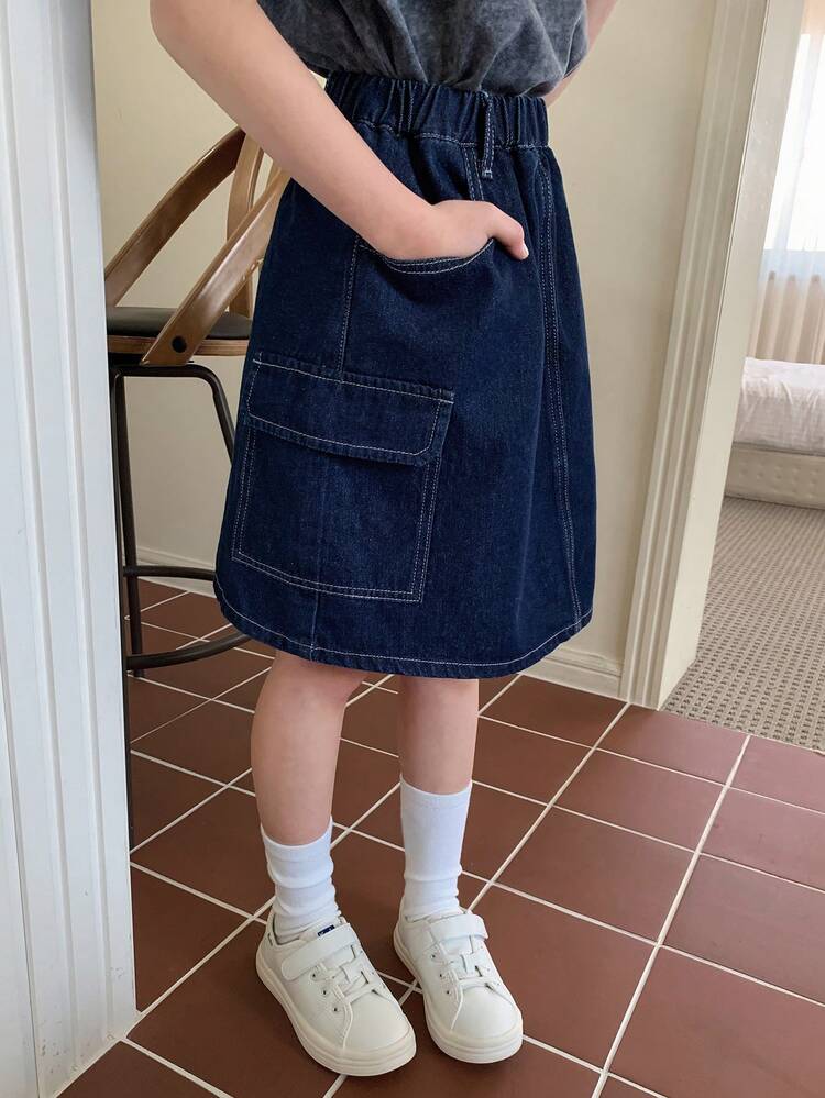 Tween Girls' A-Line Denim Skirt With Large Pockets