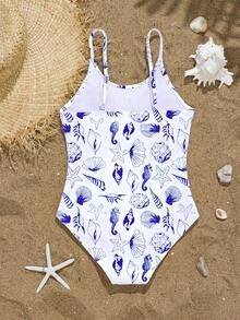 SHEIN Traje de baño de una pieza con espalda cruzada de secado rápido para niñas, traje de baño con correa ajustable de 8 a 14 años - Morado - Ver 2