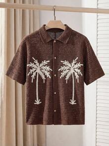 SWAVVY 男士休闲椰树刺绣针织毛衣 - 棕色 - 查看 6