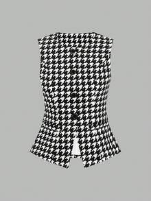 Ellevyn Women's Houndstooth Single-Breasted Casual Everyday Shirt - Black and White - View 6