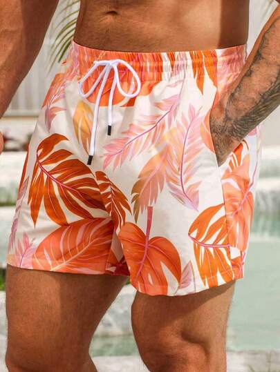 ZELFYO شورت شاطئ كاجوال صيفي للرجال مطبوع بنقشة نباتية