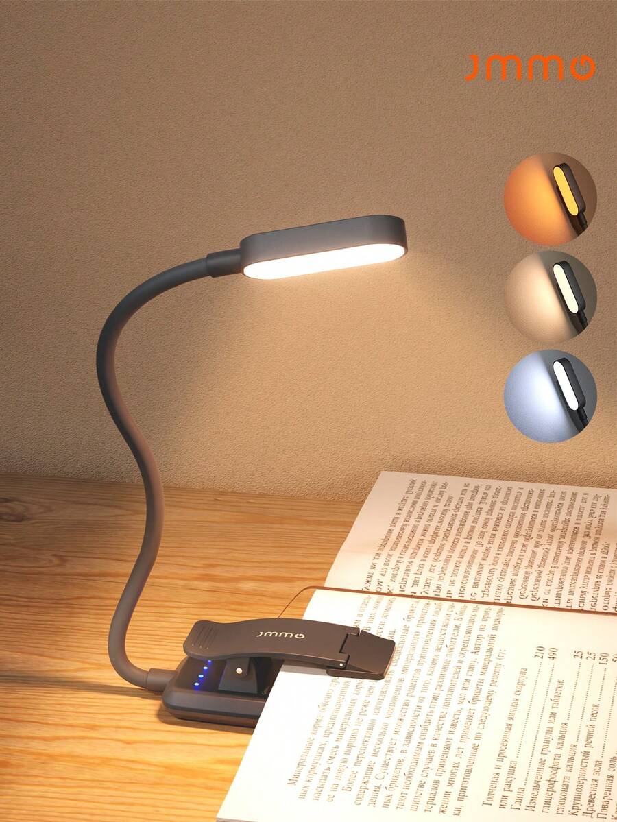 JMMO 书灯 16 颗 LED 灯珠可充电，适合在床上阅读，具有护眼 3 种色温，无级调光亮度，适合爱书人士的夹式灯 - 白色 - 查看 1