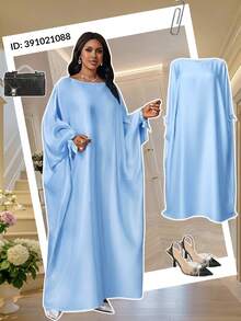 Fleurora Đầm dạ hội dài tay màu trắng bằng satin dệt kim, kiểu dáng thanh lịch, phù hợp cho công sở và đám cưới, thích hợp cho việc đi làm hoặc sinh hoạt hàng ngày, có dây buộc, dành cho người có vóc dáng đầy đặn. - Màu xanh lam - Xem 7