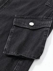 少女休闲牛仔裙，新款时尚简约百搭多口袋设计水洗黑牛仔裙 - 黑色 - 查看 4