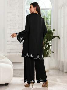 Lacomfia Women's V-Neck Embroidered Loose 2 Pieces Set, Spring/Summer - Black - View 5