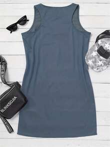 INAWLY Của phụ nữ Cây dừa & In thư Đầm - Màu xanh lam - Xem 2