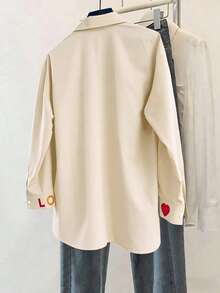 Franclia Classic Striped Long Sleeve Shirt, Delicate Embroidered Pattern, Loose And Comfortable Fit - Apricot - View 2