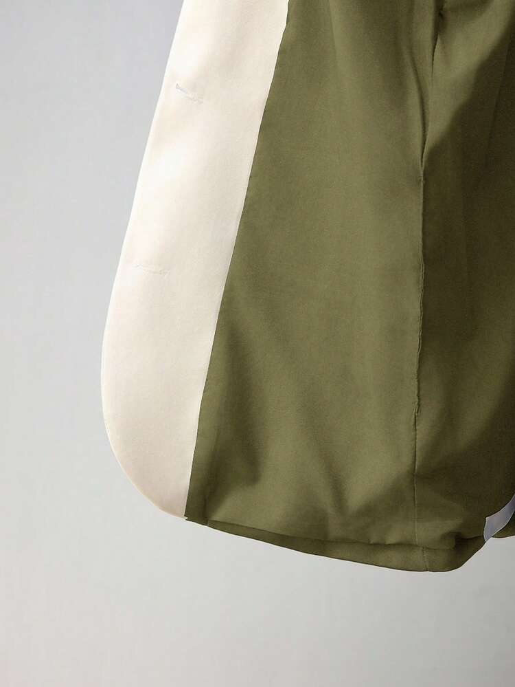 SHEIN Maija Women's Two-Tone Color-Blocking No Collar V-Neck Button Vest Work Jacket In Fall/Winter