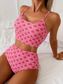 Swim Vcay Women's 2 Pieces Tropical Print Vacation Casual Tankini Swimwear Set - Multicolor - View 3