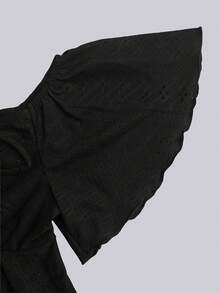 SHEIN Tall Tall Series Women's Jacquard Off-Shoulder Wide Neck Reversible Casual T-Shirt - Black - View 8