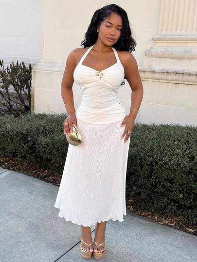 Alexandranx 女士提花吊带上衣和迷你裙两件套，白色裙装，秋季女装，派对、婚礼、外出装扮，优雅女士套装，时尚女士套装，乡村风格女装