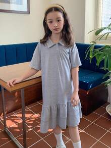 Dazy Kids 少女夏季休闲荷叶边连衣裙 - 灰色 - 查看 4