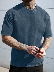 Manfinity CasualCool 男士圆领短袖休闲百搭T恤 - 藍色 - 查看 3