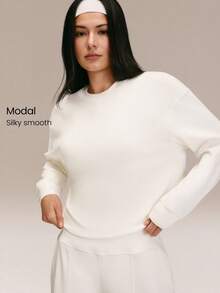 GLOWMODE SoftSerene Modal Easy Glow Soft Silky-Smooth Breathable Crossover Back Pullover Sweatshirt Daily Casual Wear - White - View 1