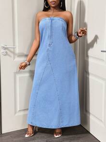 BamGleam Đầm denim thường ngày dành cho nữ - Màu xanh lam - Xem 3