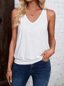 SHEIN LUNE 女士纯色V领休闲百搭背心 - 白色 - 查看 5