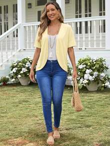 Cárdigan ligero, casual y minimalista de unicolor para mujer - Amarillo claro - Ver 5