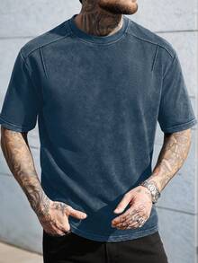 Manfinity CasualCool 男士圆领短袖休闲百搭T恤 - 藍色 - 查看 1