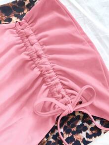 Soleia Women's Leopard Print & Red Color Bikini 3 Pieces Set , Vacation Beach Vacation Outfits For Women - Baby Pink - View 7