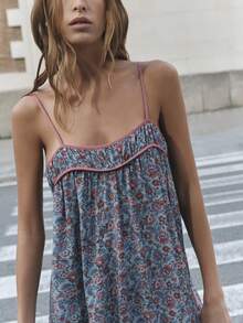 Nöista Women's Floral Print Ruffle Hem Spaghetti Strap Vacation Dress - Blue - View 8