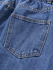 Teen GirlCasual Retro Washed Blue Straight Leg Jeans, Fashionable & Versatile - Blue - View 8