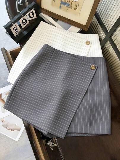 Pantaloncini culotte eleganti da donna in tessuto lavorato a righe, versatili per uso quotidiano, vacanze, pendolarismo, primavera/estate