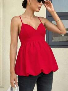 MaterniWear Elegant Solid Color Ruched Waist Maternity Camisole For Summer - Red - View 1