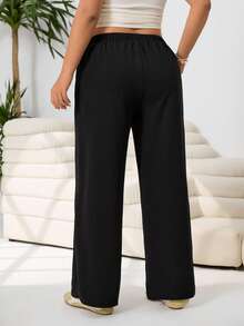 Solflare 春夏新款休闲宽松针织裤，侧开衩设计，适合户外、日常、派对、音乐节、返校、毕业典礼、度假、通勤、街头穿搭、婚礼、居家休闲、逛街、城市漫步等场合，大码，黑色 - 黑色 - 查看 2