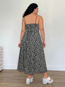 Solflare Trang phục đi biển cỡ lớn cho phụ nữ, váy dây hoa xanh lá cây nhỏ nhắn màu trắng, quần áo xuân hè - màu đen - Xem 2