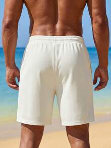 Airaco Casual Ribbed Texture Embroidered Men's Athletic Shorts - White - View 2
