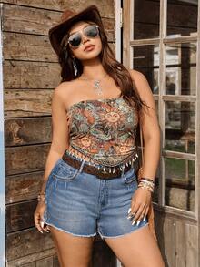 Breezaya Plus Size Women's Spring/Summer Embroidered Vintage Washed Denim Shorts - Medium Wash - View 8