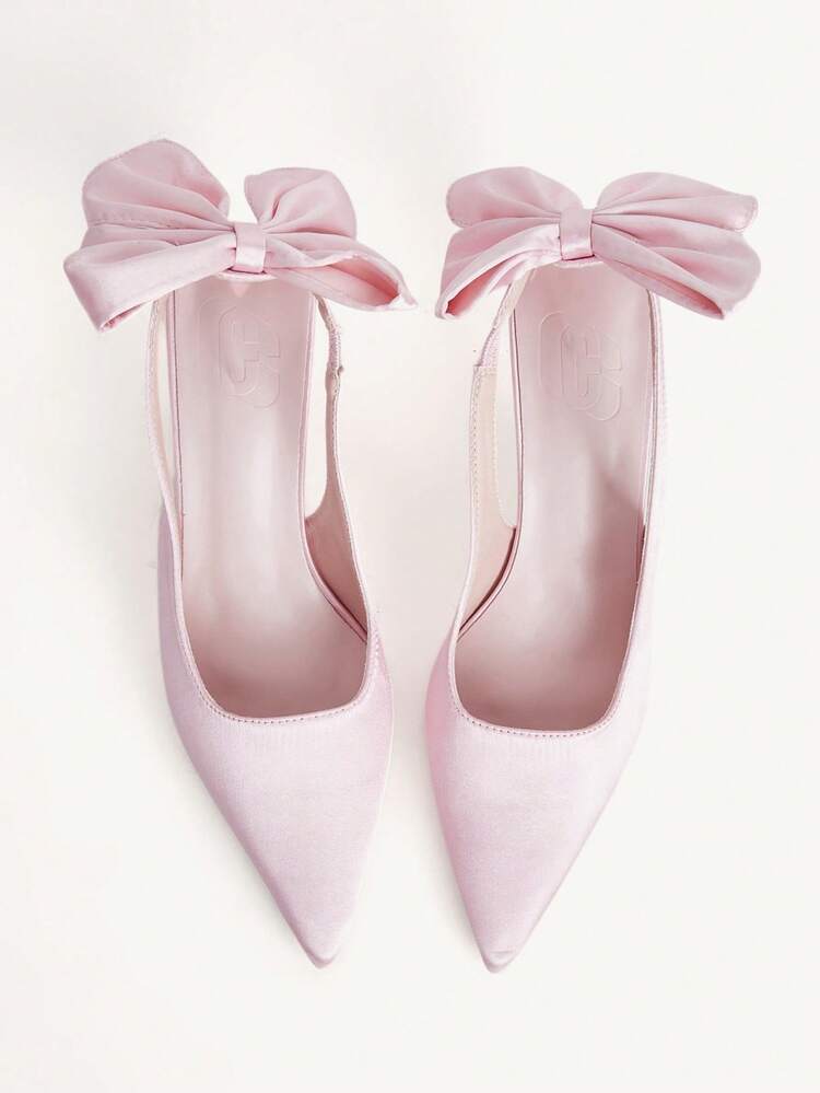 CUCCOO CHICEST Pointed Fashion Versatile Elegant Fairy Back Bow Satin Pink Slingback High Heels Wedding Shoes Summer Shoes Bride Shoes