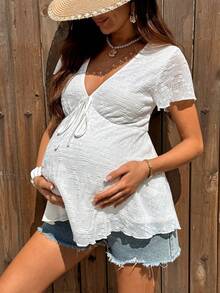 Boho Mama 夏季服装，乡村风，乡村音乐会服装，女士乡村风格，女士乡村服装，一件白色纹理面料上衣，孕妇可以作为甜美的波西米亚风度假上衣穿着。孕妇夏季休闲度假深V领系带荷叶袖娃娃衫，白色娃娃衫，高腰上衣，白色波西米亚风上衣，孕妇上衣，夏季镂空上衣，白色夏季上衣，白色镂空上衣，夏季娃娃衫，休闲夏季上衣，优雅休闲女士上衣，V领娃娃衫，女士夏季上衣，夏季娃娃衫，长款娃娃衫，女士夏季服装，孕妇装，夏季女士白色上衣，Zanzea女士连衣裙，女士裹身连衣裙，Ycv9w女士连衣裙折扣码，孕妇装，可爱孕期服装，孕妇写真服装，女士孕妇装 - 白色 - 查看 7