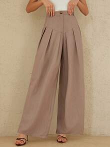 Aveloria Rosie New Arrival Spring/Summer Casual Fashion Versatile Pleated Design Wide Leg Suit Pants - Brown - View 2
