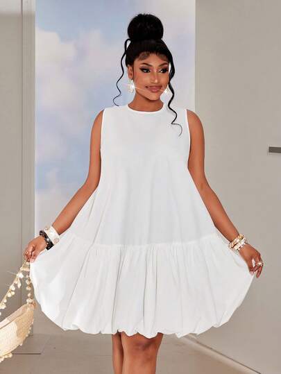 Maweii Plus Size Sleeveless Backless Ruffle Floral Midi Dress